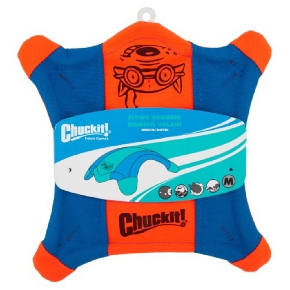 Chuckit! Flying Squirrel Medium Floating Canvas Dog Toy Orange Blue